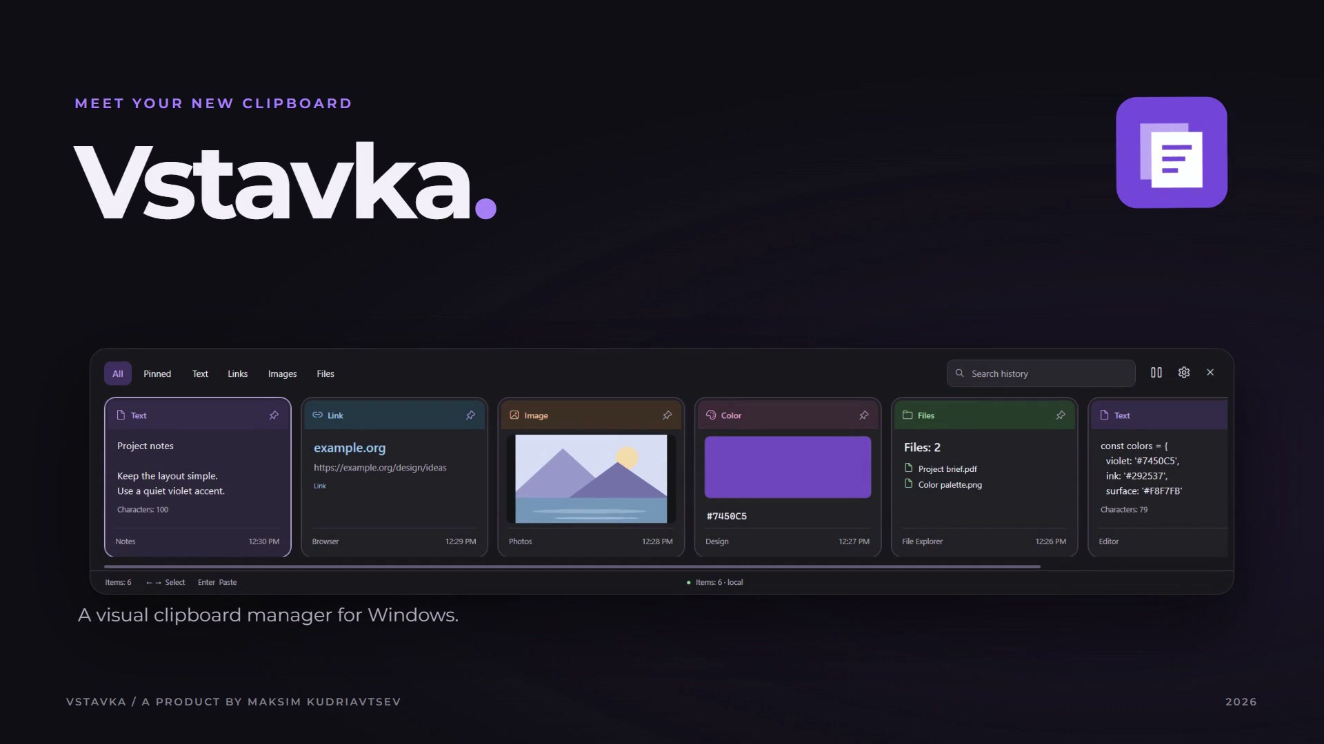 Vstavka launch film: a Windows clipboard app built with GPT-6 Astra.